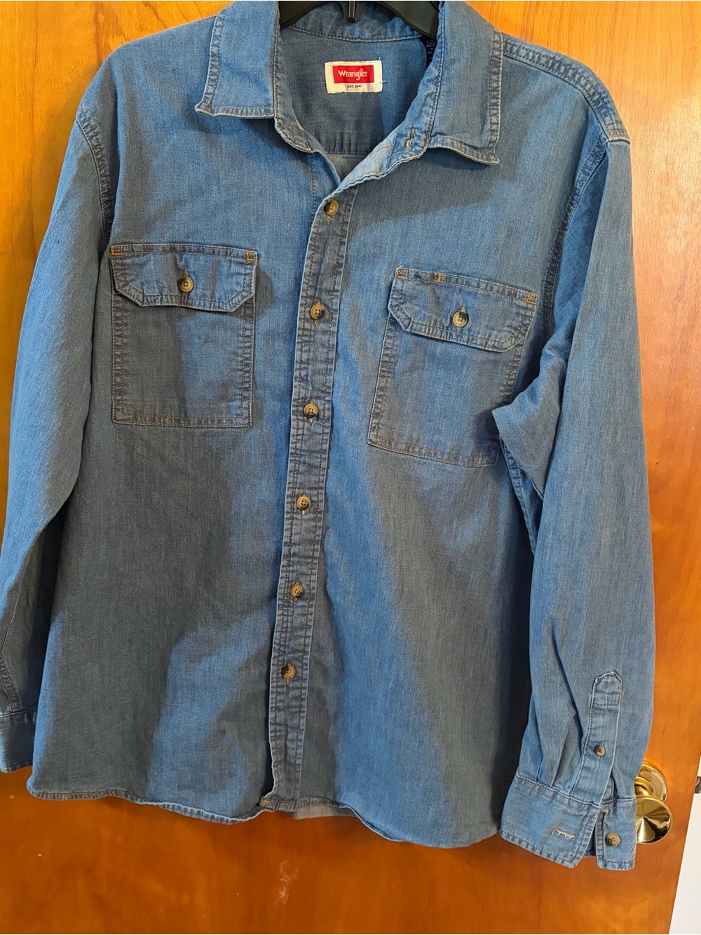 Wrangler Blue Denim Button-Down Work Shirt